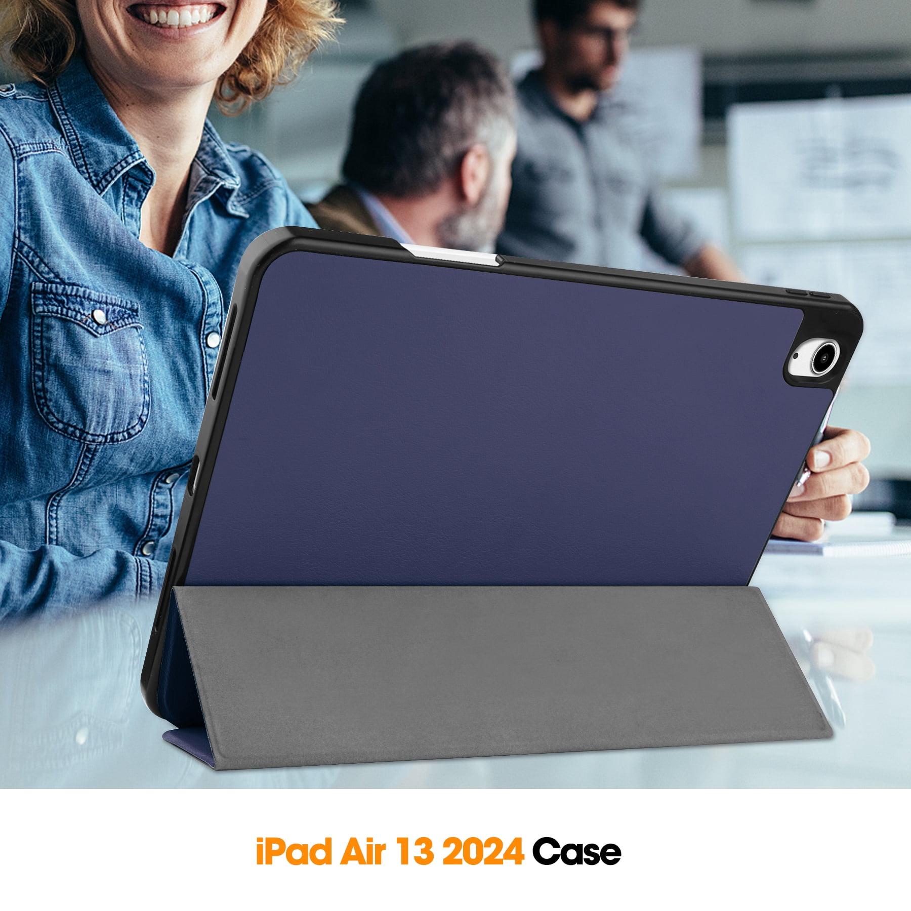 Allytechgroup iPad Air 13 M2 2024 Case, Slim Flip Smart Cover Auto Sleep Wake with Pencil Holder Multi Angle Veiwing Stand Shockproof Case for Apple iPad Air 13 inch 2024,Darkblue