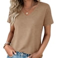 thumbnail image 6 of Hfnxid Short Sleeve Shirts for Womens Solid Color Basic Tops Summer Casual Tunic Tshirt Fashion Daily Tees Khaki XXL, 6 of 6