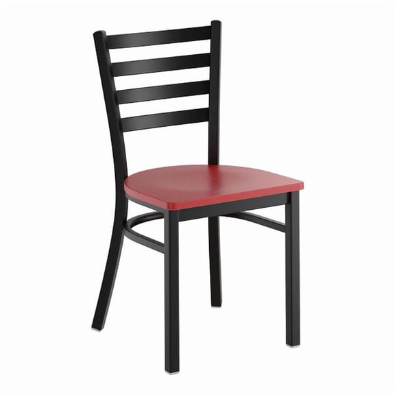 Black Ladder Back Metal Restaurant Chair with Mahogany Wood Seat - Commercial Quality Metal Restaurant Chair