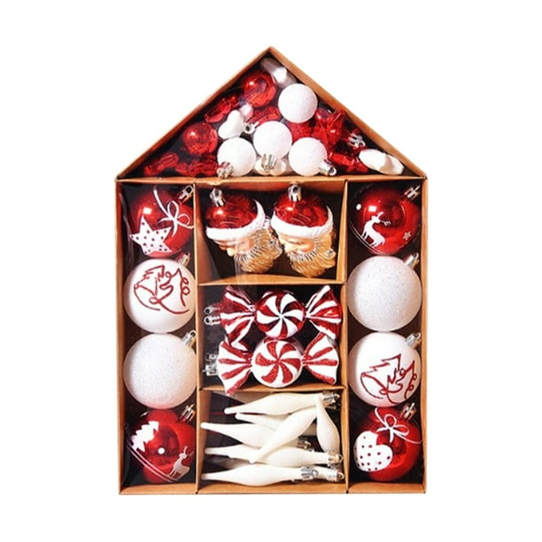 XWSHYW Decoraciones Navideñas Adornos Navideños 130 Juegos de Bolas para Árbol de Navidad Bolas de Plastico Galvanizado Adornos Pintados Navideñas con Forma de Estrella En La Parte Superior Del Árbol