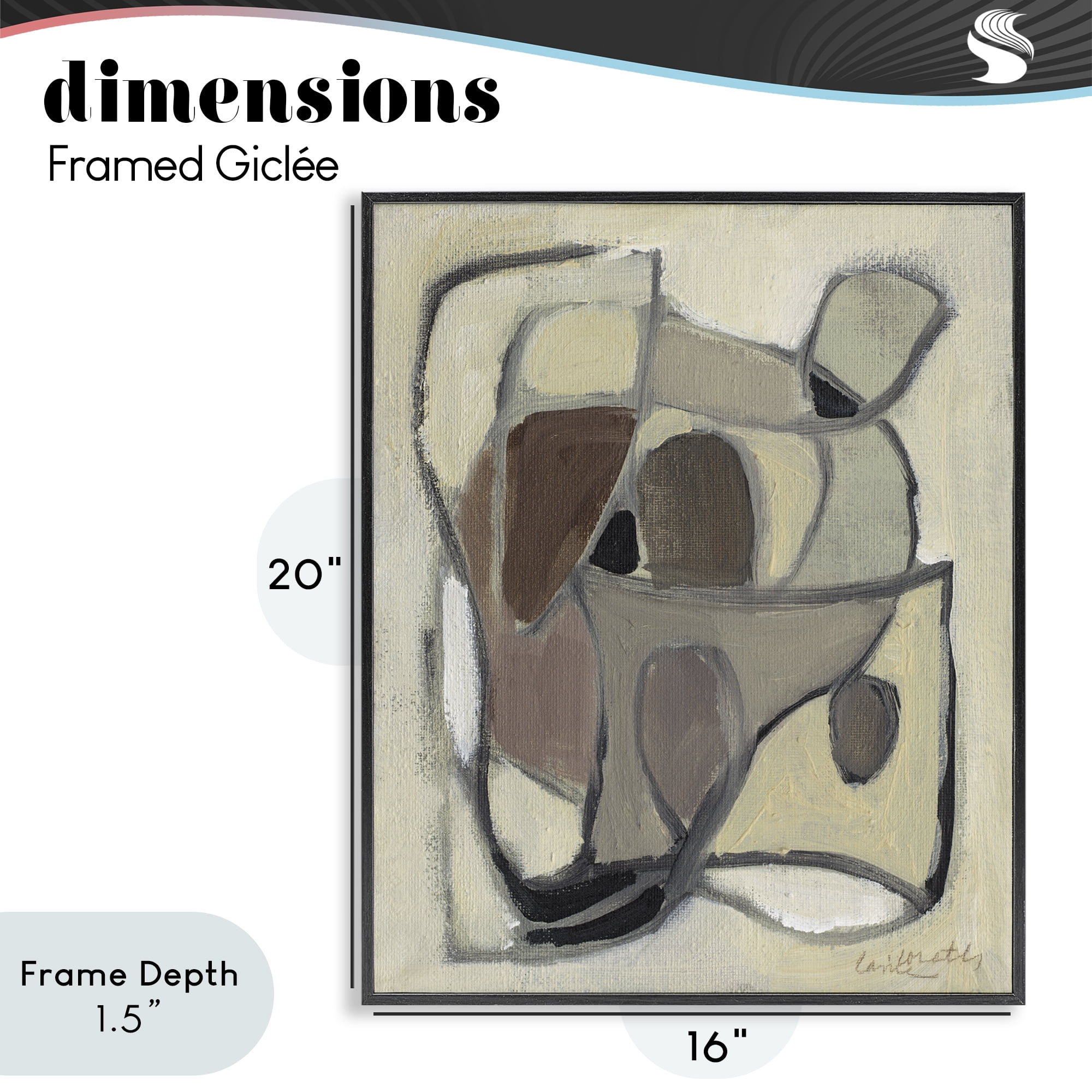 Stupell Industries Rustic Curved Shapes Abstract Black Framed Giclee Art, design by Lanie Loreth