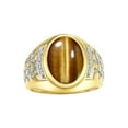 thumbnail image 1 of RYLOS Men's Rings Yellow Gold Plated Silver Nugget Ring with Cabochon Gemstone & Diamonds Tiger Eye Rings For Men Size 12, 1 of 7