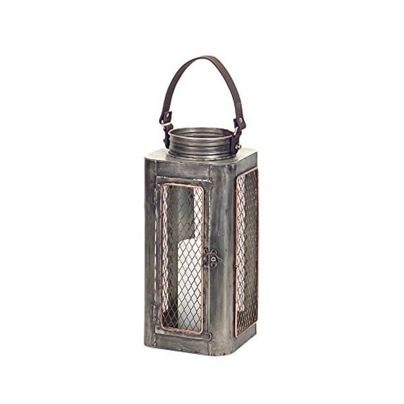 Lantern w/Leather Handle 18"H Metal/Leather