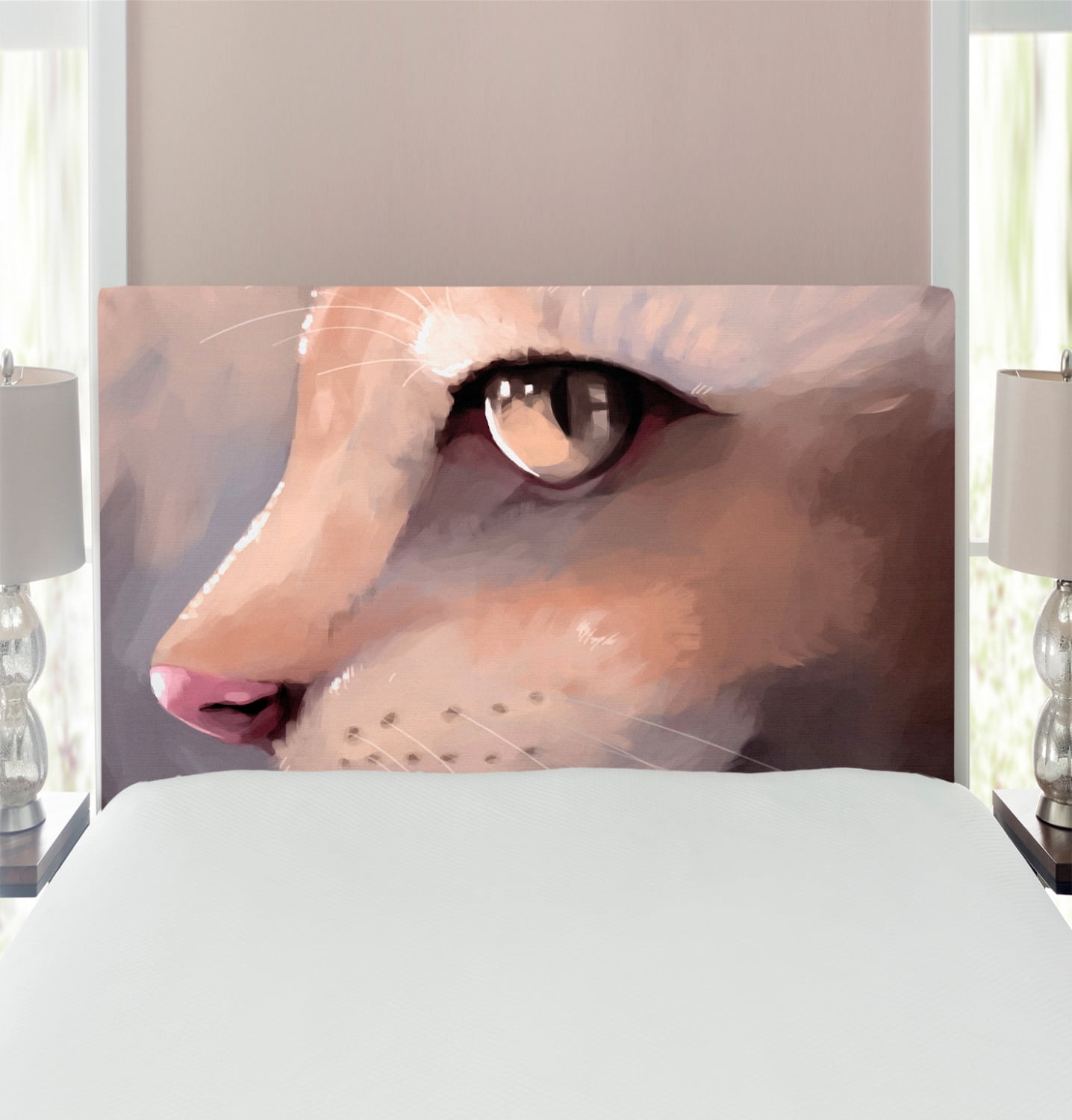 Cat Headboard, Illustration Cat Portrait Kitty Zoom Face Big Eyes