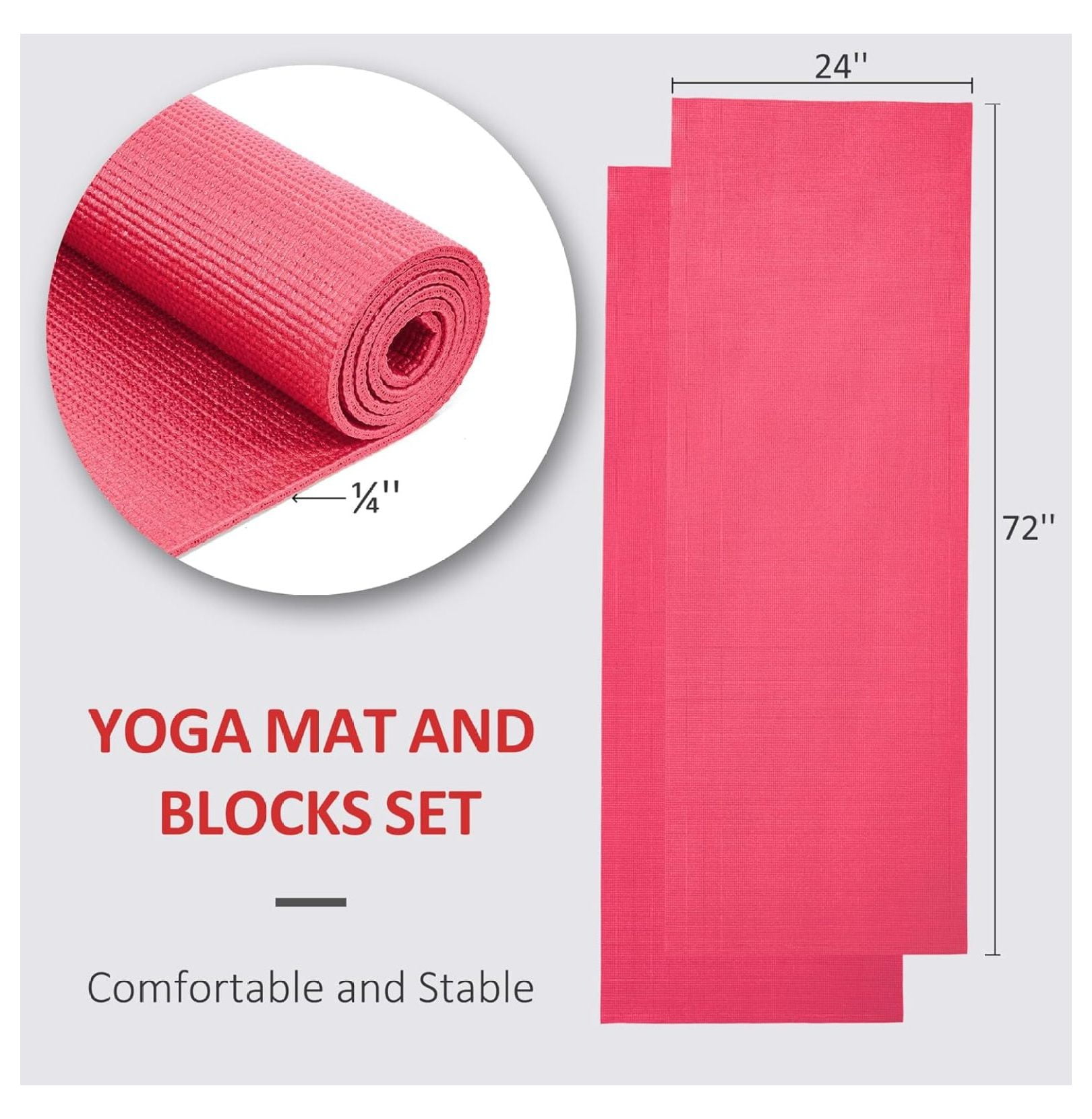 Signature Fitness All Purpose 0.25 Inch Thick High Density No Tear Exercise Yoga Mat with Strap & Lightweight Features for Indoor & Outdoor Use, Red