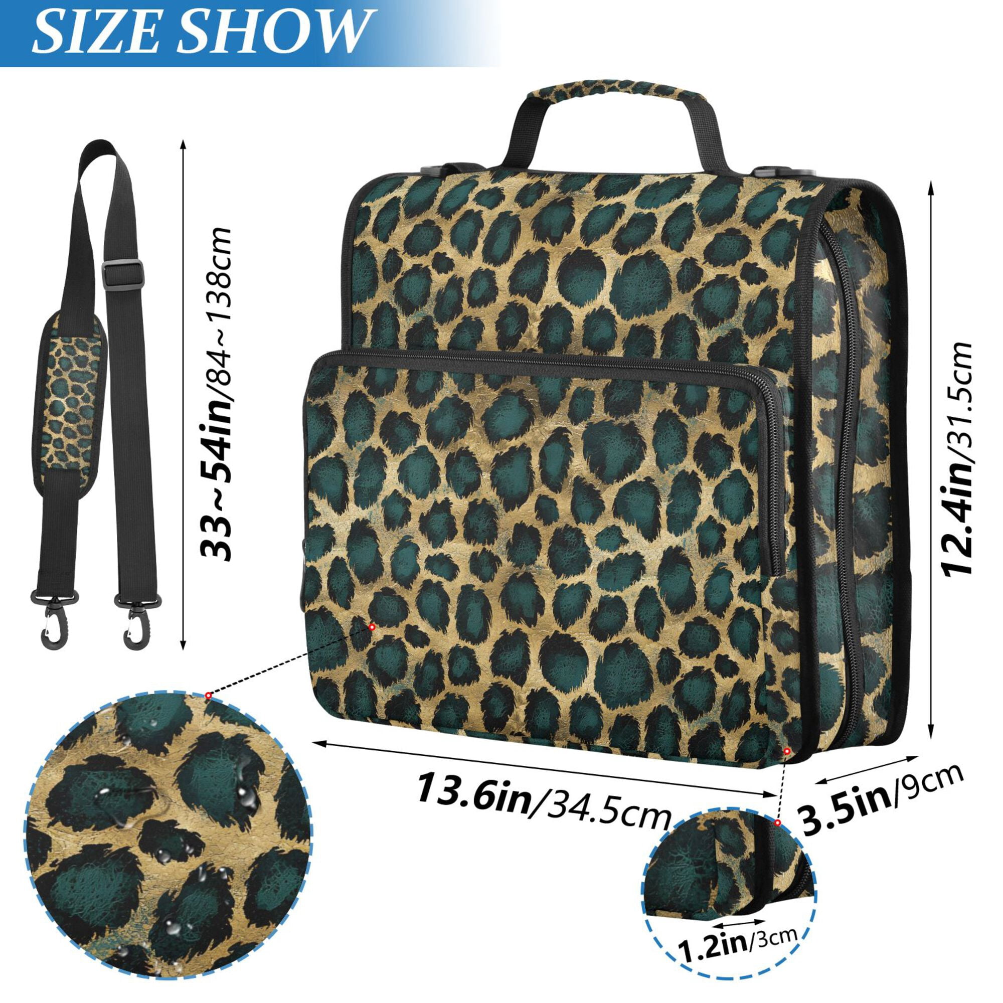 FORMRS Zipper Binder with Shoulder Strap 2-inch Ring 500 Sheet Capacity File Bag, Green Leopard Print
