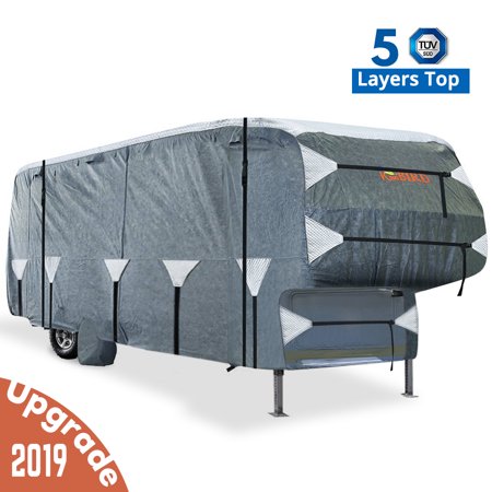 Extra-thick 5-Ply Top Panel & 4Pcs Tire Covers KING BIRD Deluxe 5th Wheel RV Cover, Fits 37'-41' RV Cover -Breathable Water-repellent Rip-stop Anti-UV with Storage (Best Rv Tires Fifth Wheel)