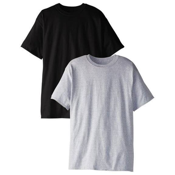 Hanes Men's BEEFY-T Short Sleeve T-shirt TALL 6.1 oz (Pack of 2) (1 Black / 1 Light Steel)