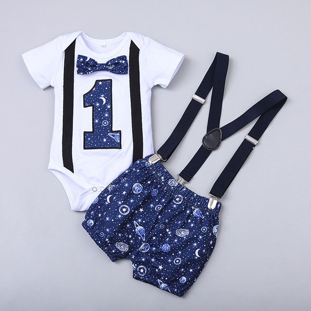 aDJFDGT Boys Full Outfits Baby Boys Gentleman One Year Old Birthday Romper Straps Shorts Outfits Walmart