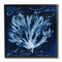 Stupell Industries Abstract Design Coral Script Nautical Blue White Framed Wall Art Design by Liz Jardine, 12" x 12", Black Framed