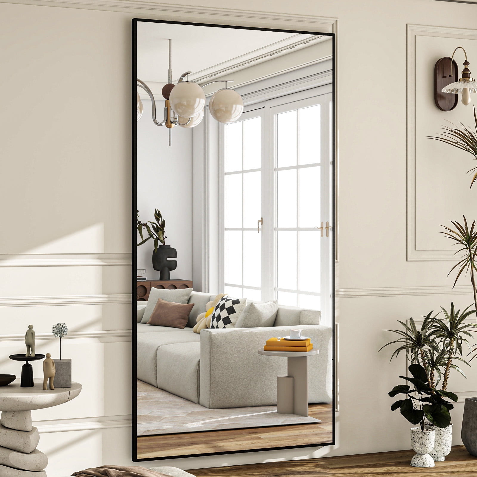 AUROMIR 34"x76" Rectangular Full Length Mirror Full Body Standing Mirror with Metal Frame, Black