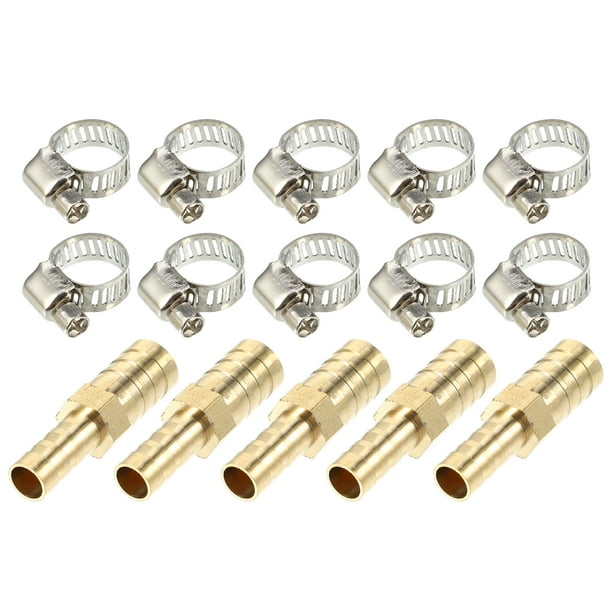 Unique Bargains 5 juegos de 8-12 mm para manguera, tubo de púas, montaje de tubería, conectores de montaje de manguera de cobre con abrazaderas