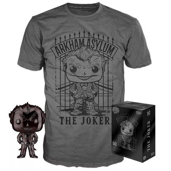 Funko POP! Tees #53 Batman Arkham Asylum POP! Vinyl & T-Shirt Box Set The Joker (Black Chrome) [Size: L]