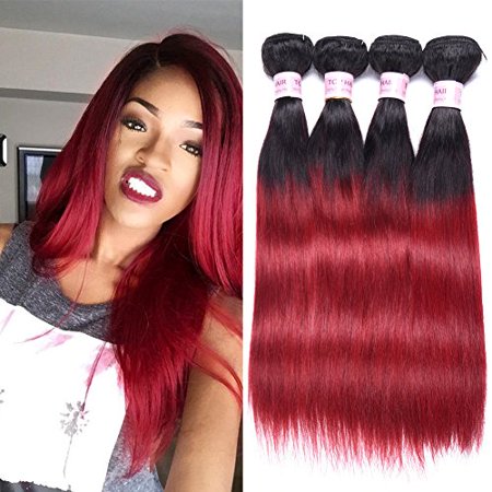 Top Hair Peruvian Ombre Burgundy Hair Extensions Black To Red