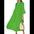 thumbnail image 2 of Vestido Bohemio con Cuello en V, Mangas Acampanadas y Bordado de Encaje para Mujer (2025) Verde M, 2 of 9
