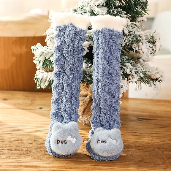 Certgust Fishnet Stockings for Women Under $5 Knee High Stockings Autumn Winter Cute Cartoon Animal Comfort Thickened Coral Velvet Socks for Women B
