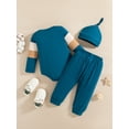 thumbnail image 3 of Newborn Baby Boys Clothes Newborn Boys 3PCS Romper Outfits Set Letter Print Newborn Boys Long Sleeve Top Pants Set with Hat Blue, 3 of 9