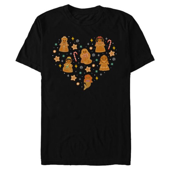 Disney Princess Holiday Christmas Gingerbread Cookie Heart - Short Sleeve Blended T-Shirt for Adults - Customized-Black