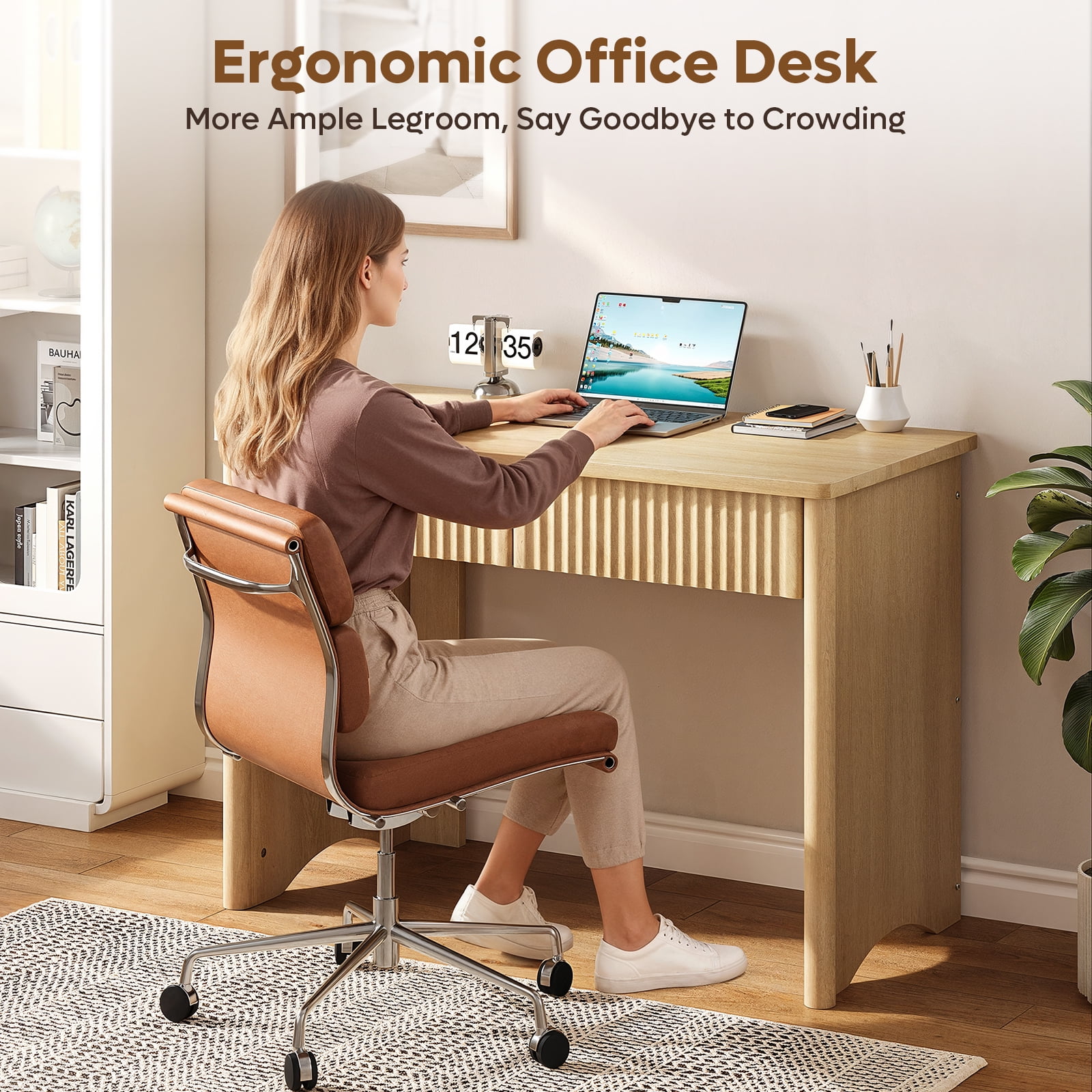 Bestier Computer Desk with 2 Storage Drawers,Home Office Writing Study Desk PC Table for Small Space,Log