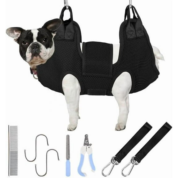 Dog Grooming Hammock for Small Dogs Pet Hammock for Nail Trimming Dog Sling for Nail Clipping Dog Hanging Harness (Black S)