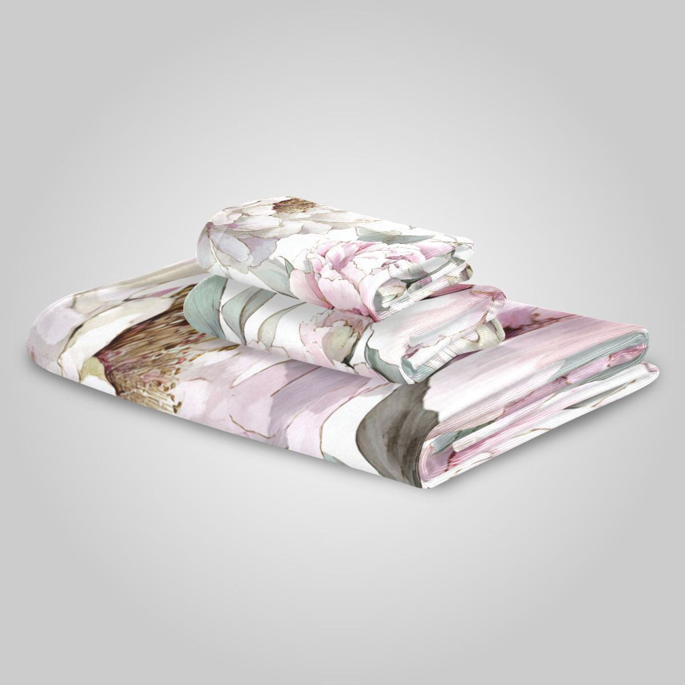 3 Pack Towel Set - Bath Towel, Hand Towel & Washcloth for Daily Household Use Watercolor Peony Garden