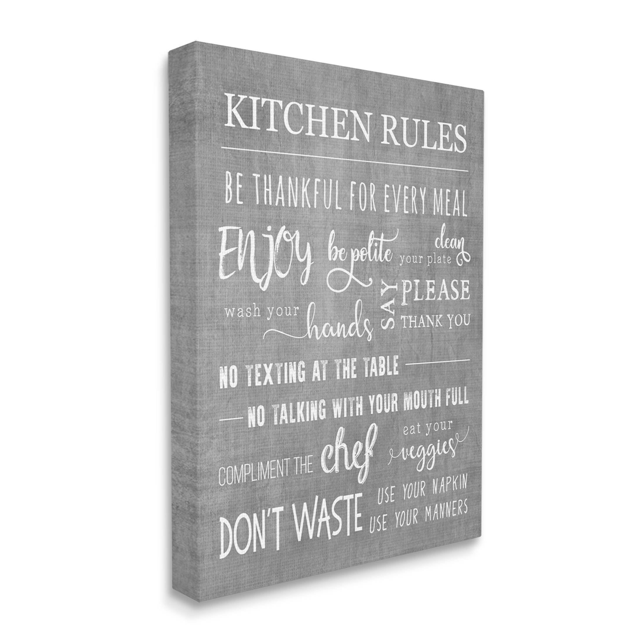 Kitchen Rules Rustic Grey List Typography Graphic Art Gallery Wrapped Canvas Print Wall Art