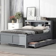 thumbnail image 2 of Gray Full Bed Frame with Storage Headboard, Trundle & 3 Drawers / Convenient Charging in Bedroom, 2 of 2