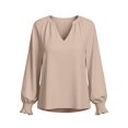 thumbnail image 5 of ClodeEU Women V Neck Long Sleeve Top,Casual Loose Fit Solid Blouse Khaki,Women's Plus S, 5 of 6