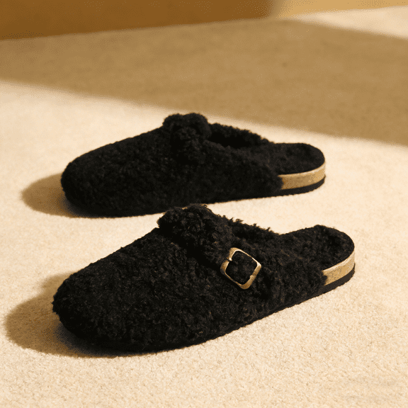 Women's Platform Clogs Sherpa Cover Mules Cork Footbed Winter Potato Shoes