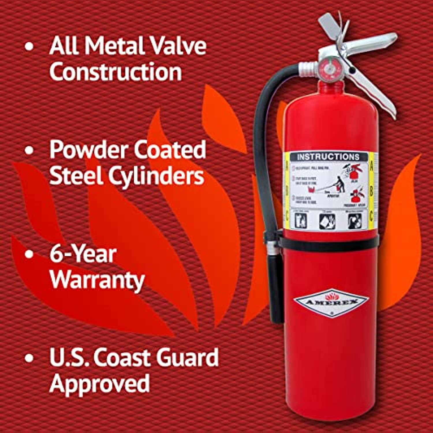 Amerex 10 Pound ABC Dry Chemical Fire Extinguisher With Aluminum Valve.