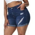 thumbnail image 2 of Gocolloa Womens Plus Size Jean Shorts Stretchy High Waisted Distressed Fold Hem Denim Shorts Bamboo Royal Blue 26W, 2 of 5
