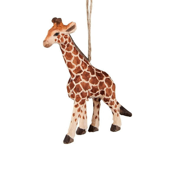 Adorno navideño C&F Home con jirafa tallada en madera, estilo safari
