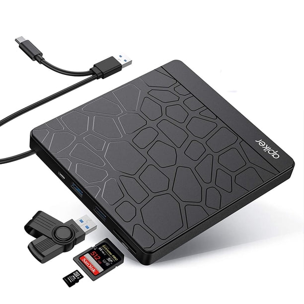 Apiker Unidad de DVD Externa, USB3.0 CD DVD +/-RW Laptop Writer, Unidad óptica con Ranura SD, Cable Tipo-C y Estuche de Transporte, Multifuncional, para PC Desktop Mac Book Windows 10/8/ 7 Sistema operativo Linux Ormromra HMKY451