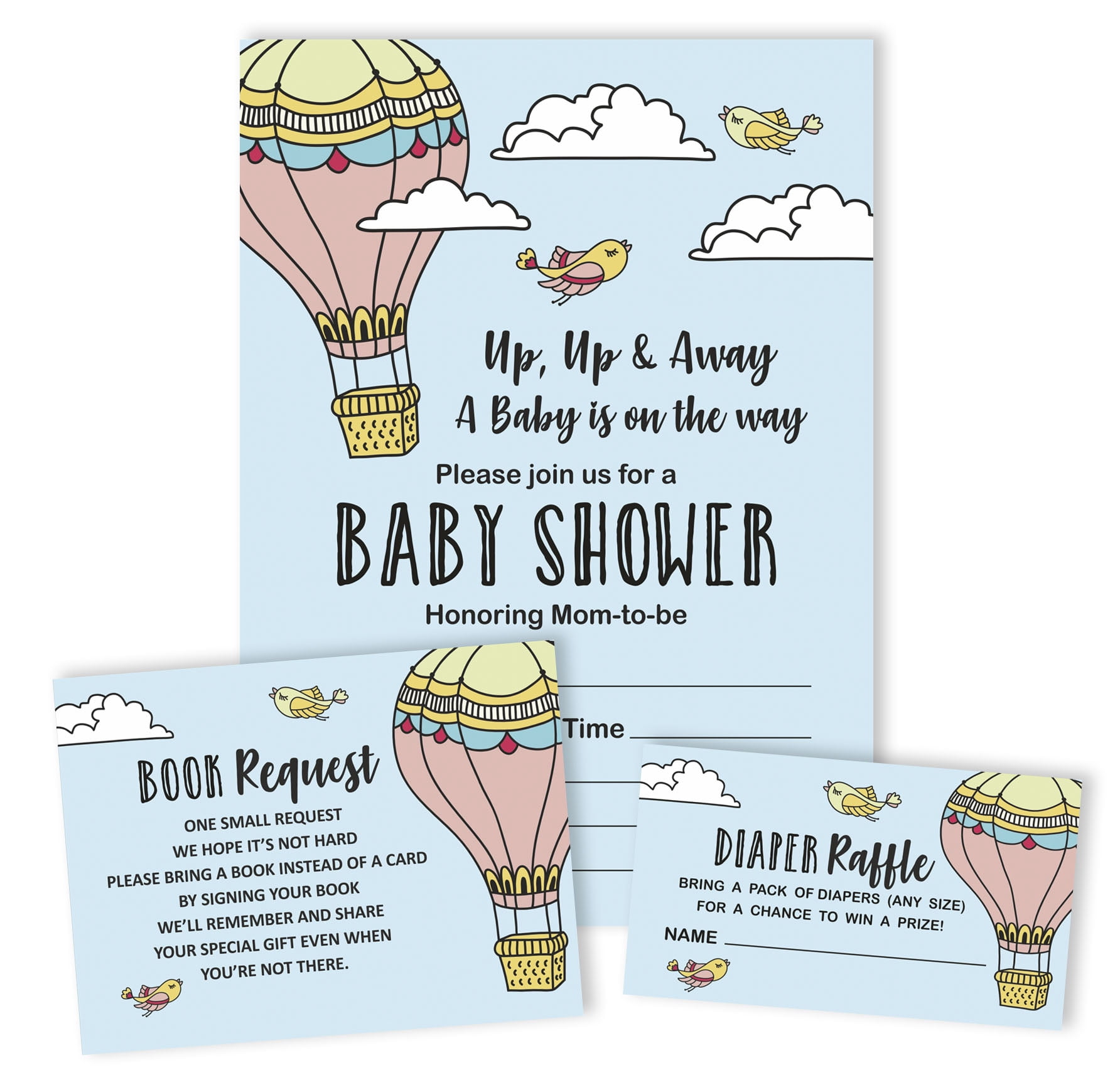 Inkdotpot Set Of 30Gender Neutral Baby Shower Invitations-Diaper Raffle Tickets And Baby Shower Book Request Cards Up Up & Away Baby On The Way invites Its A Boy Its A Girl