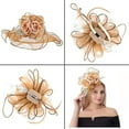 thumbnail image 6 of Women Sun Hat with Mesh Flower Decoration Wide Brim Hat Occasion Event Organza Fancy Church Dress Hat, 6 of 6