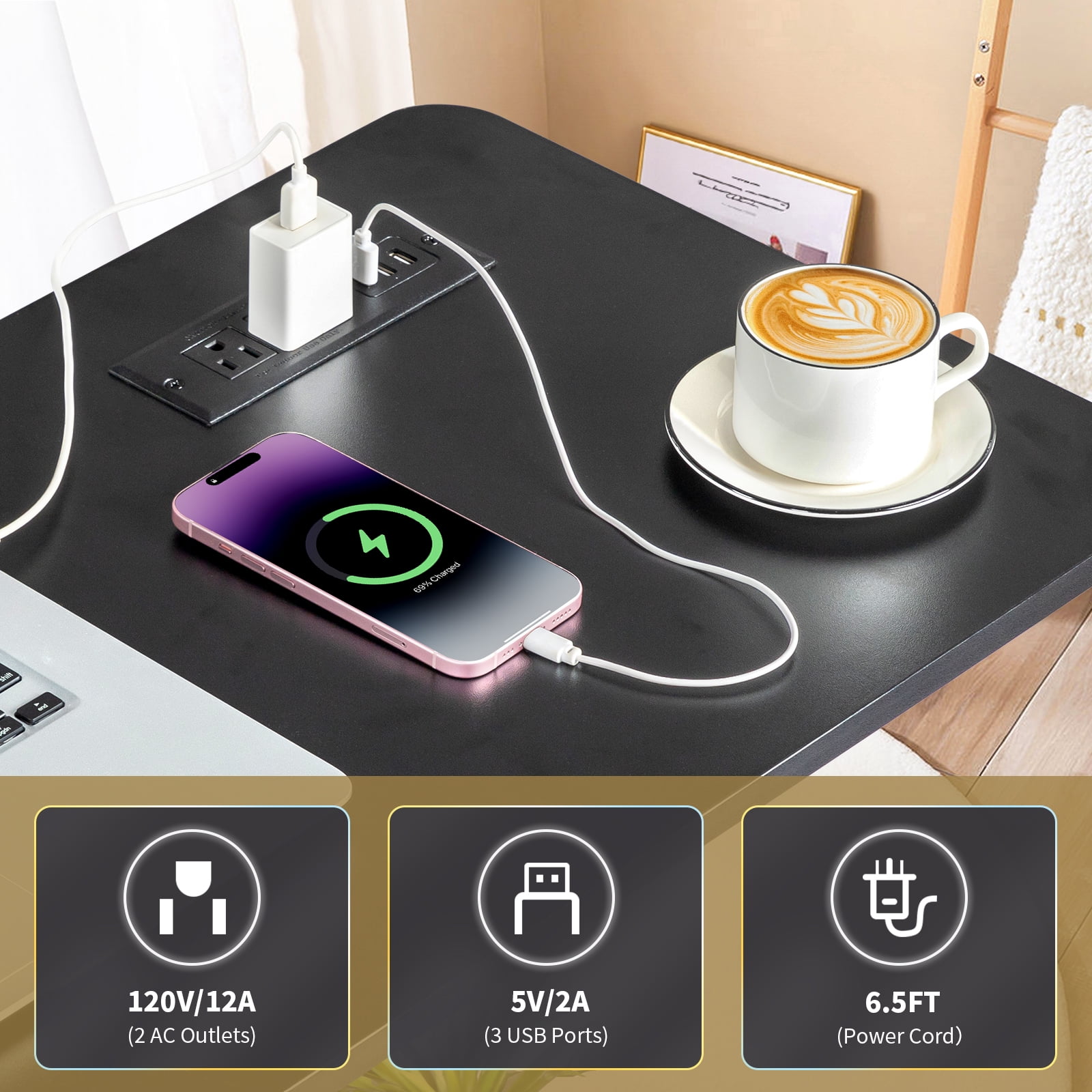Zimtown Adjustable Computer Desk Rolling Lap Desks Side Table Sofa End Cart Laptop PC Tray with Charging Station