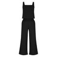 thumbnail image 4 of Nrmvnmi Women's Summer 2 Piece Linen Outfits Crew Neck Tank Top Cropped Wide Leg Pants Lounge Sets 2024 Fashion Tracksuit Mothers day Gifts for Wife, 4 of 6