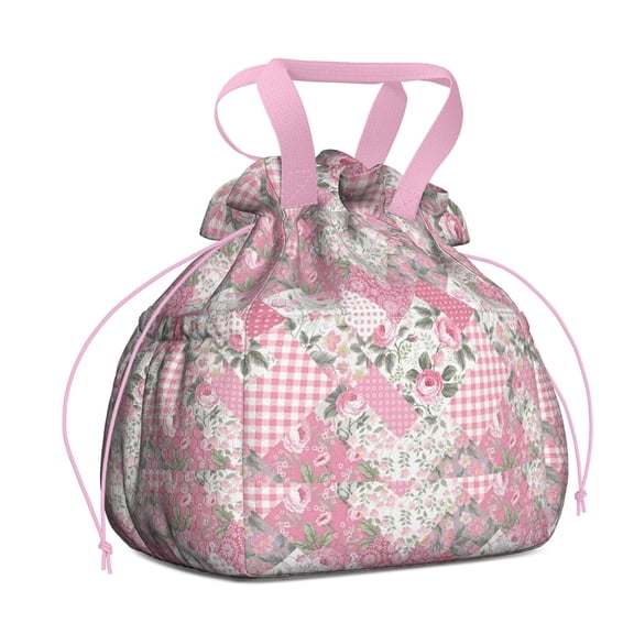 Pioneer Flower Drawstring Lunch Bag Women - Drawstring Lunch Bag Insulated for Work Office - Stain-Resistant Large Lunchbags for Women with Multi-Pockets