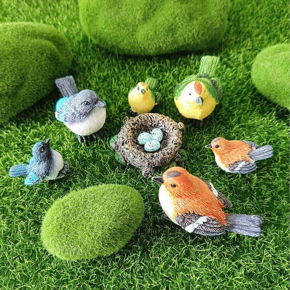 Fairy Garden Accessories, 7PCS Mini Bird Ornaments for Fairy Garden, Resin Bird Figurines, DIY Miniature Garden Decor for Patio Lawn Micro Landscape Yard Bonsai Decals Home Decoration
