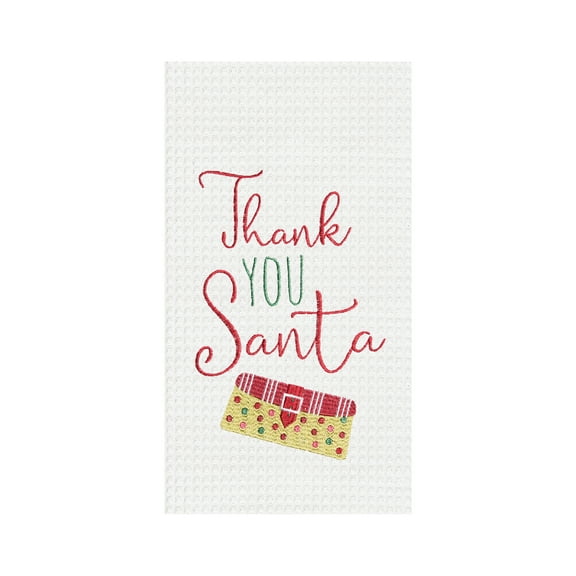 Thank You Santa Embroidered Waffle Weave Kitchen Towel