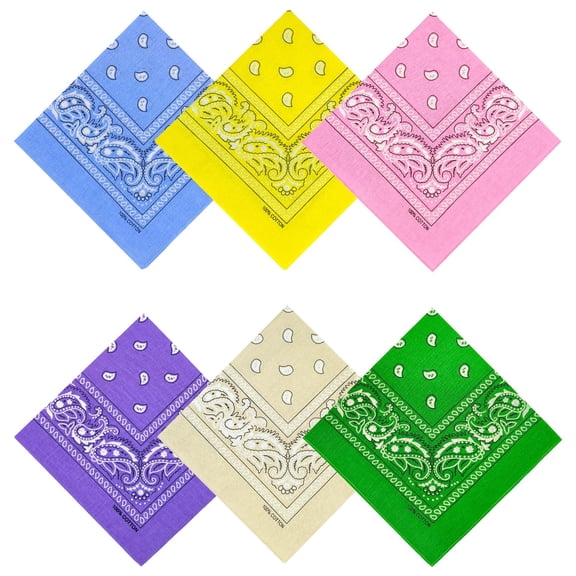 100% Cotton Bandanas,21 x 21 inches,Set of 6
