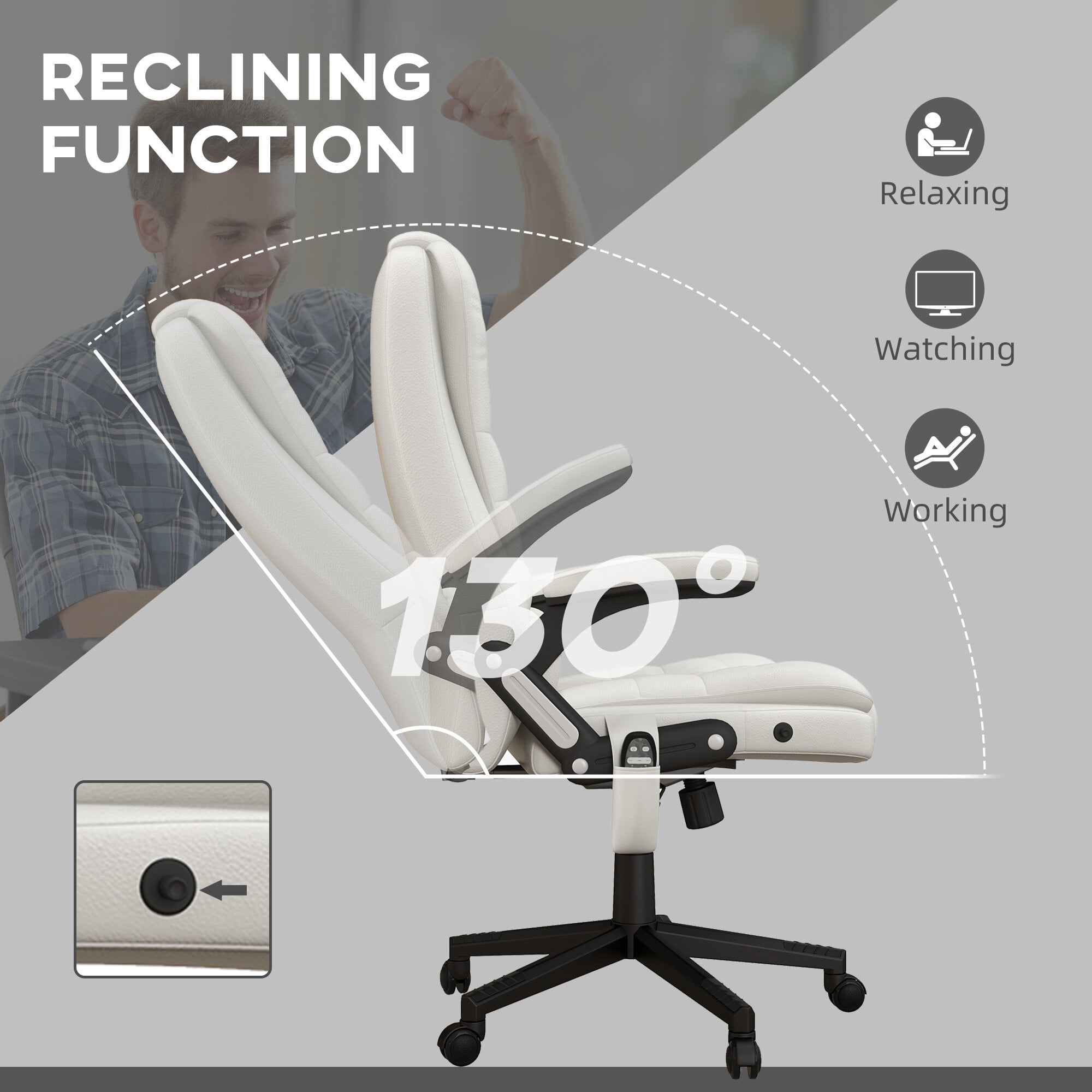 Ergonomic High Back Massage Office Chair with 6 Vibration Points and Heat, Reclining PU Leather Computer Chair with Remote, White for Home Office
