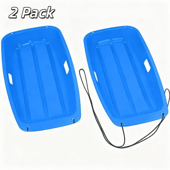 StarQualityBargain 2Pack Snow Sled with Handles and Ropes, Slippery Plastic Downhill Durable Snow Sled For Kids and Adults, Outdoor Fun, 36''x18'' - Blue