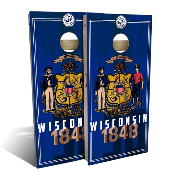 Skip's Garage | Wisconsin State Flag 2.0 Cornhole Board Set | Includes Boards & Bags | Choose Your Size & Accessories
