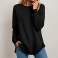 thumbnail image 2 of Tunic Tops for Leggings Plus Size Winter Loose Crew Neck Long Sleeve Batwing Off the Shoulder Curve Hem Plain Leisure Waffle Knit Pullover Top(Black,XL), 2 of 7