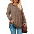 thumbnail image 2 of Womens Casual Long Sleeve Round T Shirts Blouses Sweatshirt Crewneck Pullovers Color Block Long Sleeve Side Split Tunic Tops, 2 of 5