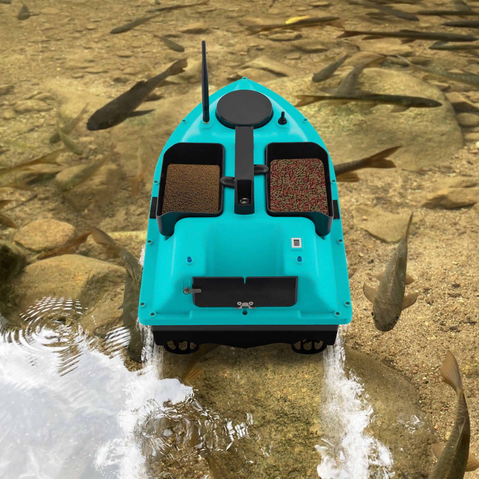 Wildnix Durable Fishing Boat with Twin 390 Motors, 52W Power, 10, 000rpm Speed, 99 Trolling Spots, 4.4 lbs Bait Capacity, Remote Control, Night Lights