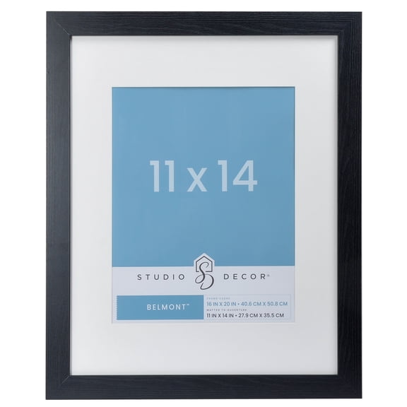 Studio Decor 16" x 20" Black Belmont Picture Frame with Mat - Includes Pre-attached Hanging Hardware, Horizontal or Vertical Display - 1 Pack