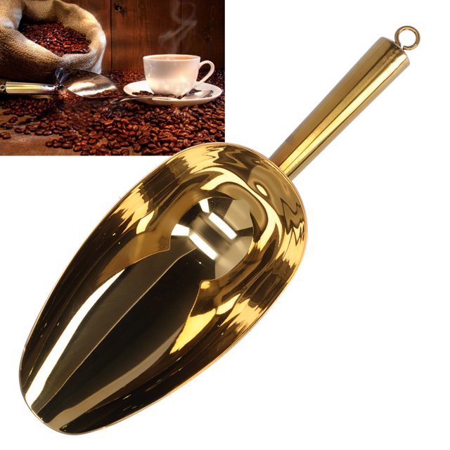 Flour Scoop, Lightweight Sturdy Ice Scoop Multipurpose Ice Shovel Golden Coffee Beans Shovel Stainless Steel For Kitchen For Bakery For Bar For Coffee Shop
