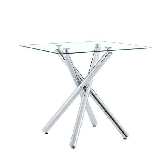 Oufan 37.8" Modern Bar Table with Tempered Glass Top, Small Dining Tbale with Sturdy Cross-Leg, Square Pub Table for Home Bar, Kitchen Island